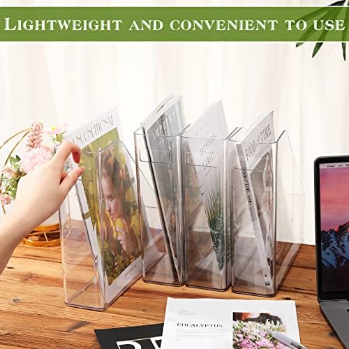 6 Pieces Clear Acrylic Magazine File Holder Plastic Desk Organizer with Handle Basics Vertical Magazine Rack Desk Folder Document Storage Organizer for Office Home School Work Study Desktop Supplies - Image 4
